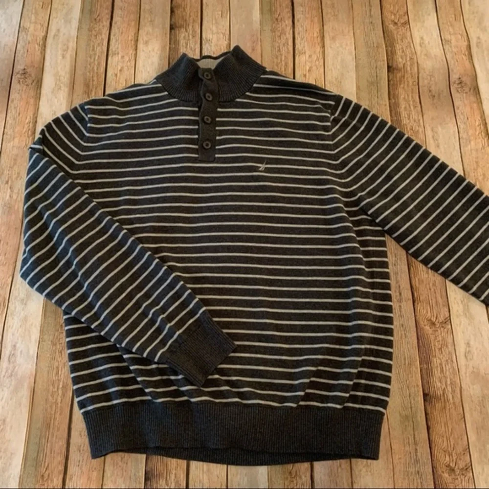 Nautica mens long sleeve striped pullover Henley sweater | size Extra Large